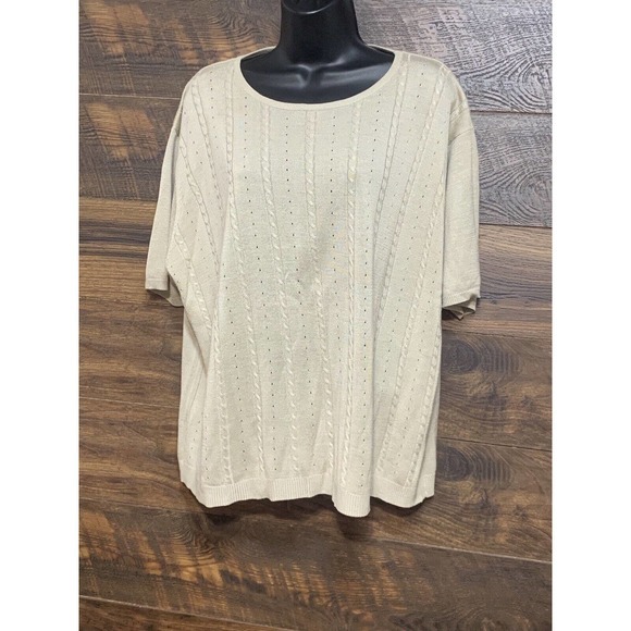 Mountain Lake II Womens Shirt 2X Tan Sweater Short Knit V Neck Casual‎ Blouse - Picture 1 of 14